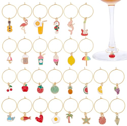 PH PandaHall 28pz Ciondoli per Calici da Vino Segnabicchieri di Ciondoli per Bicchieri di Vino Segnabicchieri Estivi Identificatori di Bevande per Cocktail Champagne e Feste