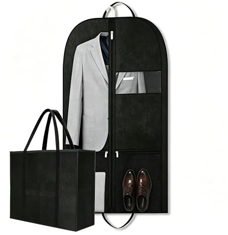 Business Kleidersack 109x60cm für Herrenanzug, Hemden & Jacken, leichte Kleiderschutzhülle mit Griff, Sichtfenster, Reißverschluss und extra Beutel, für staubfreie Aufbewahrung & Reisen im Büroalltag