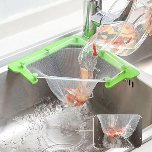 100 Sacchetti Filtranti Monouso per Lavello con Supporto e Nastro Adesivo, Reti Triangolari da Cucina per Rifiuti Alimentari, Sacchetti Filtro Sospesi per Scarti di Frutta e Verdura, Soluzione Salvasp