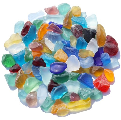 QYGL Sea Glass Block - 1LB Colorful Mixed Frosted Sea Glass - Vase Filler and Aquarium Ornament, DIY Craft Supplies for Art, Sea Glass Decor, Beach Weddings, and Home Decor