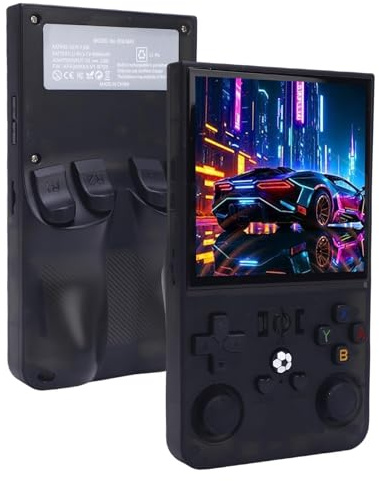 Vikye R36Max Console de Jeu Portable, Console 4in Retro Games, Rechargeable Classic 4000mAh Double Joysticks Handheld Gaming Console, Noir (128G)