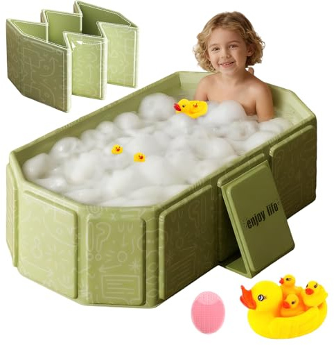 Vaschetta Bagnetto Neonato Piegevole in PVC - Vasca da Bagno Portatile Verde per Viaggi e Spazi Piccoli, Adatta da 0 a 8 Anni con Design Compatto (Green)