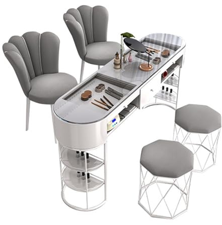 Estación de Mesa de manicura Elegante Funcional, Maquillaje y Vestir Nail Tech con cajones de Almacenamiento y estantes Abiertos, Profesionales Belleza de uñas Talleres Minoristas Co