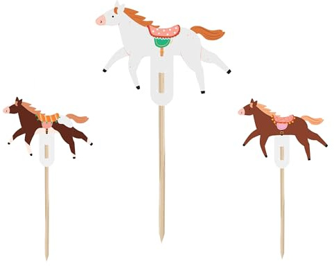 HIKIhooray Muffin-Dekorationen Pferde – 6-teilig 3 Designs – Höhe ca. 13 cm – Cake Toppers zum Selbstzusammenbauen – Pastell Cupcake Topper Muffin Deko