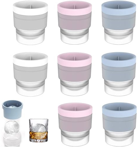 8 PCS Ice Ball Mould, Round Ice Cube Moulds, Ball Ice Cube Moulds, Sphere Ice Cube Mould for Whisky, Cocktails and Coffee, Easy Release Ice Sphere Moulds, 3 Pink, 3 Blue and 2 White
