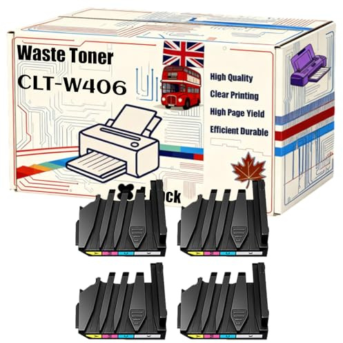 Compatible for Samsung CLT-W406 Waste Toner Container for Samsung SL-C430 CLX-3305FW CLX-3305W SL-C430W SL-C410W Printers, Up to 7000 Pages Yield, Clear Text and Images (4 Pack Black)