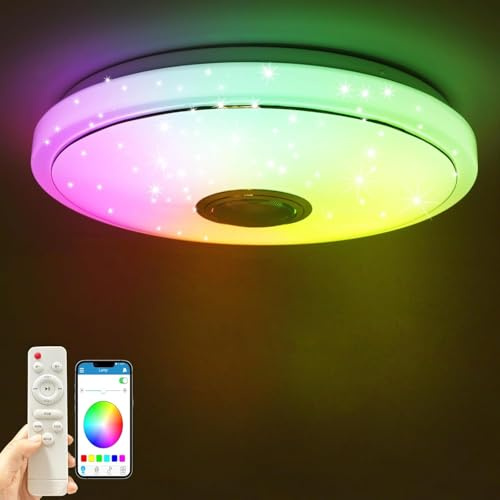 Hopelit LED Deckenleuchte RGB Farbwechsel Smart Deckenlampe mit Bluetooth Lautsprecher Fernbedienung, Deckenleuchte Led Ø28,5cm App-Steuerung Dimmbar für Wohnzimmer Schlafzimmer