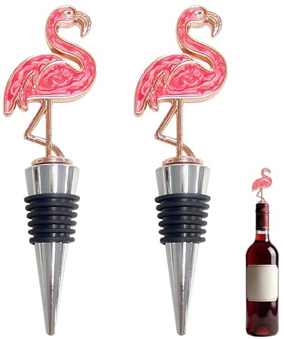 2 Flamingo Gifts, Decorative Reusable Wine Bottle Stoppers for Home and Bar | Reusable Wine Stopper Features A Decorative Flamingo Design; Practical Bottle Stopper Set for Kitchens, Bars And Parties.