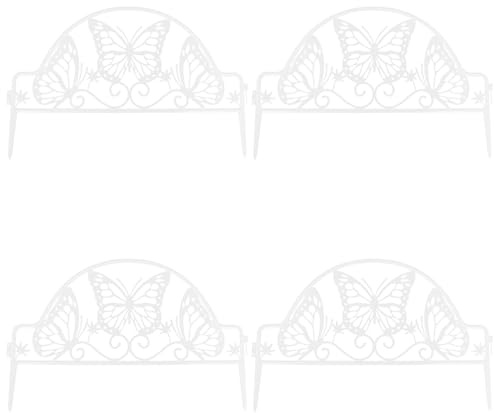Abaodam 4pcs White Plastic Garden Fence with Decorative Pattern, Picket Fence Edging Panels for Flowerbeds and Lawn Border, Outdoor Plastic for Garden Landscaping and Plant Protection