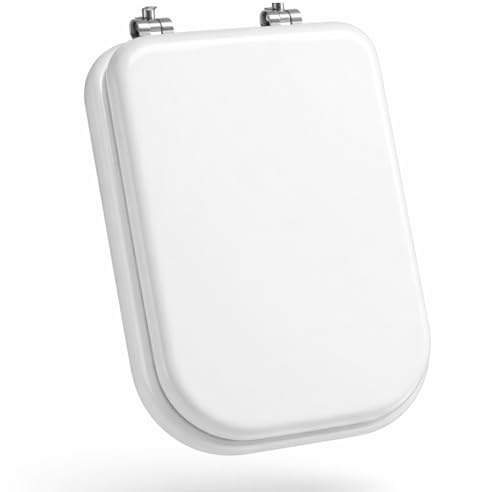 Schläfer 4649102 - Sedile Copriwater per Ideal Standard Serie Conca (T637801), Tavoletta WC in Mdf Bianco Lucido, Cerniere in Acciaio Inox a 45°, Ricambio con Forma Dedicata, 42 x 34 cm