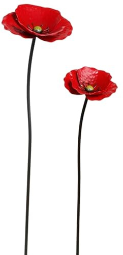 Otbushit 2er-Pack Blumen-Gartenpfähle aus Metall, Leuchtend rote Außendekoration mit einfacher Installation für die Garten- und Terrassen-Pflanzenbeet-Dekoration