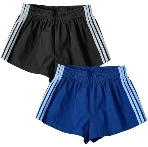 DOINEUFL Womens Shorts 2 Pack Running Gym Shorts for Women Ladies Summer Sports Shorts Lightweight Striped Dolphin Activewear Casual Lounge Pants