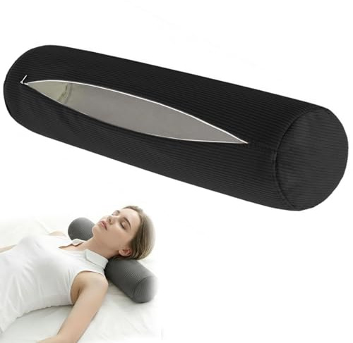 moismk Nacken Rollen Bezug 25x70, Kordsamt Kissenbezug Nackenrolle 15x40 50x20 60x20 mit Reißverschluss Waschbarer Bezug, Nackenrollenhülle für Memory-Schaum Nackenkissen(Schwarz,80x20cm)