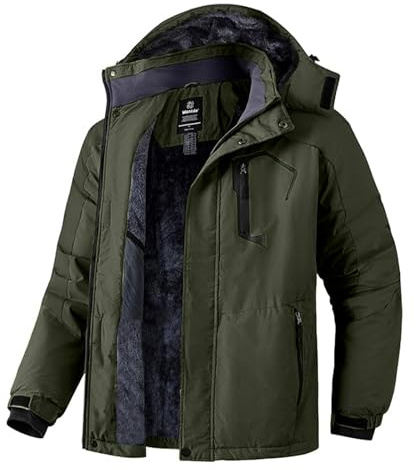 Wantdo Giacca da Snowboard Running Giacca da Sci Impermeabile Giubbotto da Viaggio a Vento Giubbotto Running Antipioggia Uomo Verde Militare L