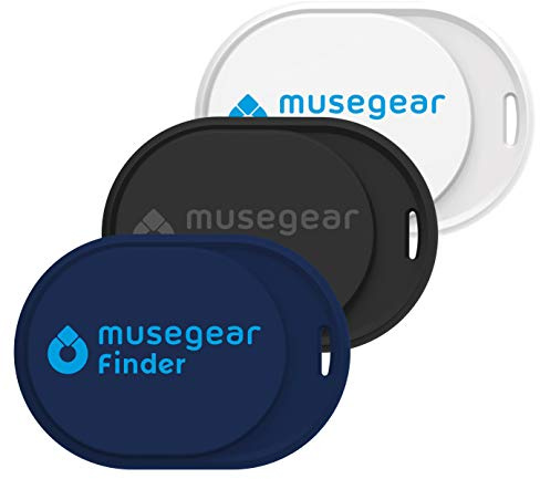 Musegear Schlüsselfinder mini mit Bluetooth App I Keyfinder laut für Handy im 3er Pack: dunkelblau, weiß und schwarz I Für iOS & Android I Schlüssel Finden