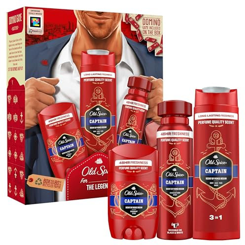 Old Spice Gentleman Geschenkset für Männer mit Captain Deo Stick 50ml, Deodorant Bodyspray 150ml und Duschgel 250ml