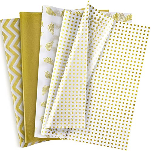 Larcenciel Seidenpapier Weihnachten Set, 120 Blatt Metallic Seidenpapier Goldenes Geschenkpapier Bastelpapier Geschenk Verpackungsmaterial für Hochzeit, Babyparty, Geburtstag, Weihnachten (50 x 35 cm)