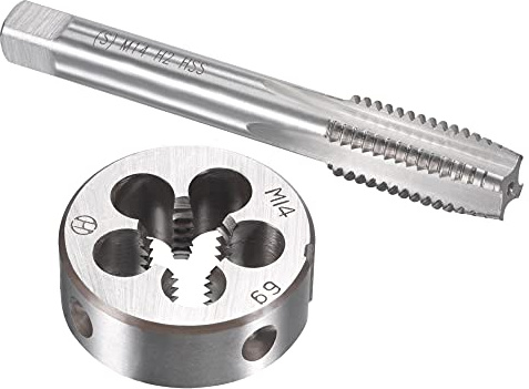 sourcing map M14 x 2 mm, juego de grifo y troqueles métricos, rosca de máquina con troquel de roscado redondo, kit de grifo y troquel para reparación de roscas de tornillo de tuerca