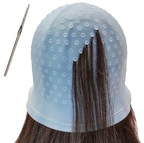 Highlight Caps with Pre Cut Holes Silicone Hair Highlighting Cap for Highlighting Hair Dye Cap No Leakage Reusable Highlighting Cap Dye Cap Pre Pierced (Blue)