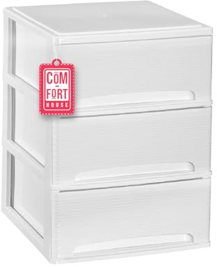 COM-FORT HOUSE | Cassettiera impilabile in plastica | Modello Lineas | Colore bianco | Modello a 3 cassetti | Cassetti modulari