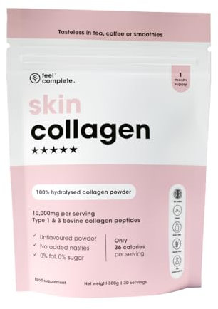 Feel Complete | Tasteless Collagen for Women | Grass Fed & Hydrolysed | Low Calorie | Premium Type 1 & 3 Bovine Collagen Peptides | Halal | Anti Ageing | Hair, Skin & Muscles | 300g | 30 Servings