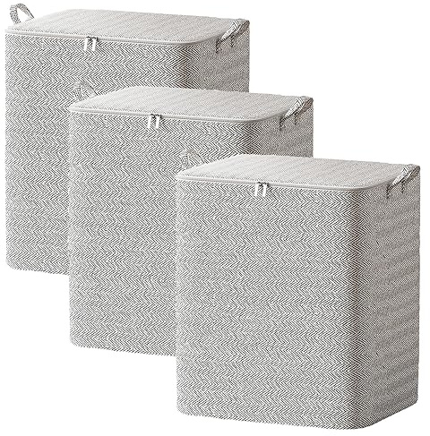 Axroad Mall Paquete de 3 bolsas de almacenamiento de ropa de gran capacidad con cremalleras, organizador de armario plegable no tejido portátil, contenedores de almacenamiento plegables para edredones