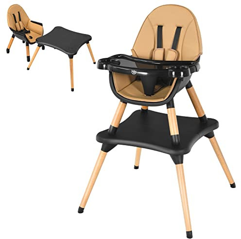 COSTWAY 4 en 1 Chaise Haute Bébé Convertible Plateau Réglable en 4 Etapes-Peut être Démonté en une Table et une Chaise avec Coussin Amovible,Repose-Pieds pour Bébé 6 Mois-3Ans Charge 15KG (Café)