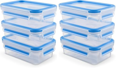 Emsa N10312 Frischhaltedosen-Set, Transparent/Blau, 3 x 0,55 L (Packung mit 2)
