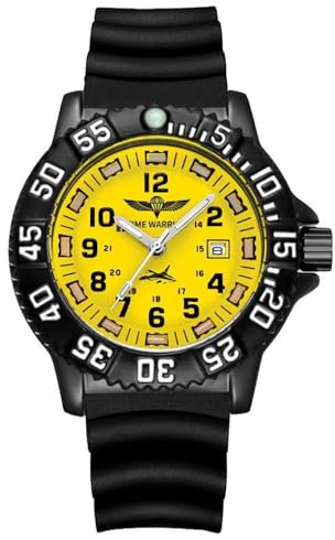 TIME WARRIOR Diving Military Watch Special Forces Luminous, Stainless Steel Tactical Night Watches for Men, Men's Watches. (Yellow Dial Rubber Band)