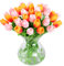 JUSTOYOU 40 tulipanes de flores artificiales, tulipanes de látex falsos de tacto real, tulipanes de flores sintéticas, ramos de boda para decoración de bodas, hogar, jardín (naranja + rosa)