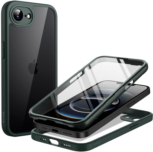 JETech Funda para iPhone 17e/16e, Protección 360°, Verde Oscuro | Protector Pantalla Cristal Vidrio Templado Integrado Antiarañazos, Carcasa Cobertura Reforzada Integral 360°