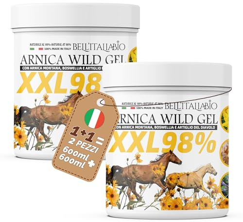 Arnica Gel Forte Wild XXL 98% 2x600ml con Arnica Montana, Boswellia e Artiglio del Diavolo Forte Sollievo Immediato per Muscoli Naturale Dermatologicamente Testato Made In Italy