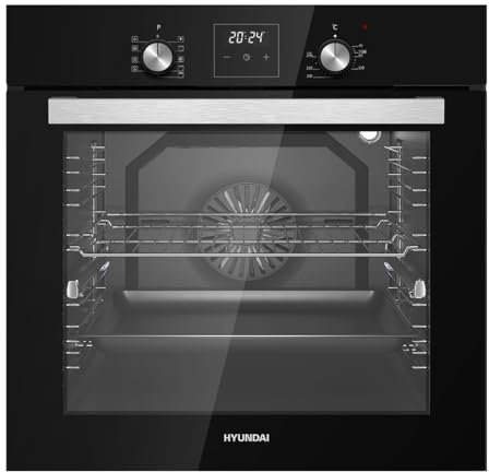 Hyundai Horno Multifunción con Ventilador Cristal negro HHM10800DCN. Capacidad 80 Litros, 2500 W, 9 Programas, Interior Esmaltado, Fácil Limpieza, Display LED Manual, Eficiencia Energética Clase A