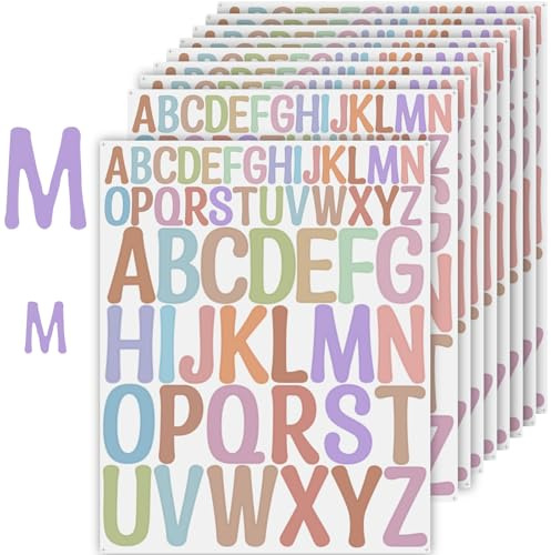 NISENTIA Buchstaben Aufkleber, 520 Stück/10 Blatt klebebuchstaben Bunt, Selbstklebende Buchstaben Vinyl Sticker, Buchstaben zum Aufkleben Groß Wetterfest,für Postfach,Schilder,Adressnummer,DIY