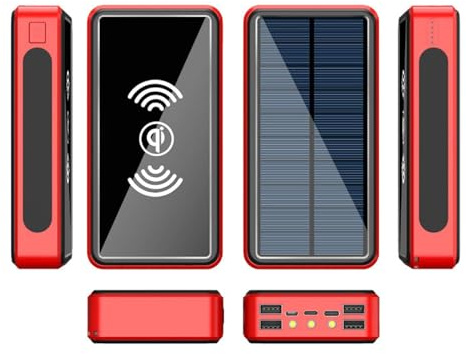 Chargeur Solaire sans Fil 100 000 mAh, avec 4 Ports USB, 3 Lampes de Poche LED et Chargeur sans Fil 10 W, Batterie Externe étanche pour téléphone
