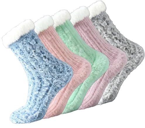 5Paire Chaussettes Chaudes Femme Corail Polaire Hiver Chaussette Antidérapantes Dormir Peluche Chaussette Thermique Douces Épaisses Moelleuses Cadeau Anniversaire Cadeau Noel Taille Unique Multicolore