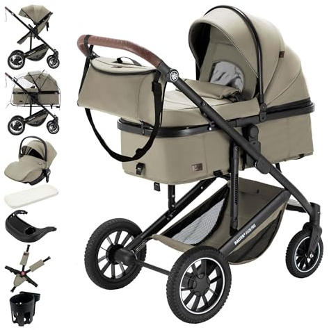 Daliya® FLEXI-PRO M 3in1 Kinderwagen & Buggy mit i-Size Babyschale, Viel Zubehör (Beige)