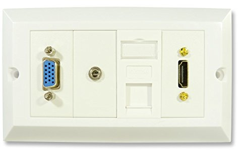 C4A® HDMI Wall Plate With CAT5e 3.5mm Jack and VGA/White Multi Connection Faceplate