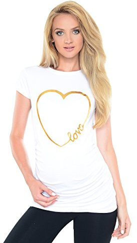 Purpless Maternity Top Pregnancy T-Shirt Tee for Pregnant Women Slogan Love Heart Print B2011 (18, White)