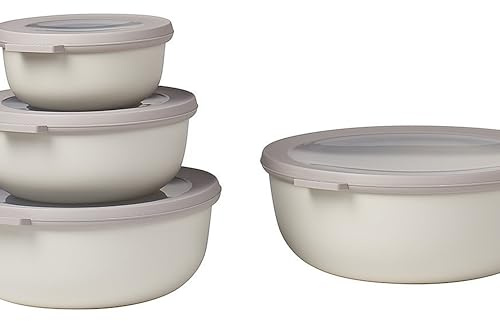Mepal - Multi Bowl Cirqula Redondo 4-Partes - Caja de Almacenamiento de Alimentos con Tapa - Caja de Almacenamiento Hermética para Nevera y Microondas - 350, 750, 1250 & 2250 ml - Nordic white