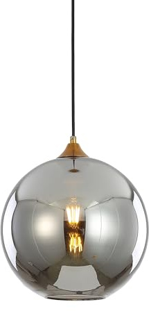 HJXDtech Einflammig 20cm Glaskugel Pendelleuchte, Industrielle Vintage E27 Loft Bar Hängelampe für Wohnzimmer, Schlafzimmer, Esszimmer - Verchromtes Silbergraues