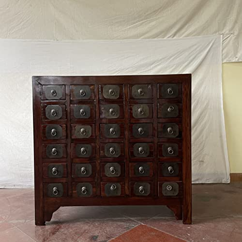 Kunibert Antiker Apothekerschrank Apothekerkommode Büroschrank Apotheke Schrank Sideboard Kommode Kommodenschrank Sideboardschrank mit 30 Schubladen Breite105xHöhe100cm Farbe Nussbaum