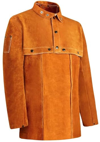 ONETIAN Leather Welding Jacket, Cape Sleeves with Bib Apron - High Heat and Flame Resistance for Ultimate Work Protection (XL)