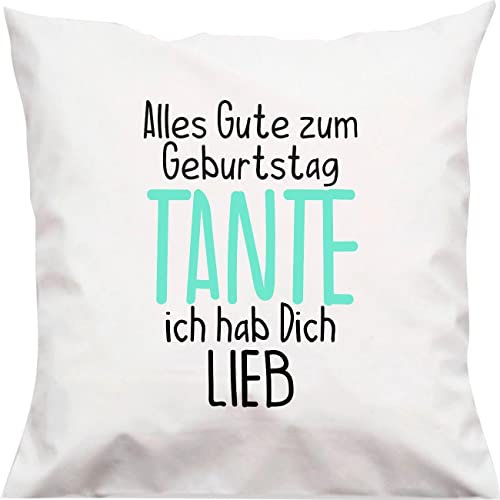 Kleckerliese Kinder Kissen Alles Gute Tante ich hab Dich Lieb Kissenbezug Weiss Kissenhülle 40x40 cm
