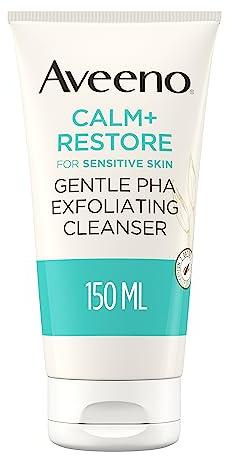 Aveeno Face Calm+Restore Gentle PHA Exfoliating Cleanser (1x 150ml), With Nourishing Oat Oil and Naturally Derived PHA, Face Cleanser for Sensitive Skin, Exfoliator Gentle Enough for Daily Use