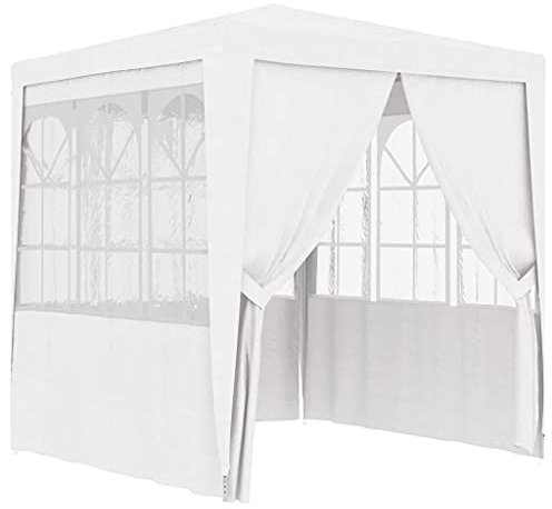 Homgoday Tenda da Giardino per Feste, 2.5x2.5x2.4 m, Bianca, Resistente ai Raggi UV e all'Acqua, con Pareti Laterali e Accessori di Montaggio Inclusi