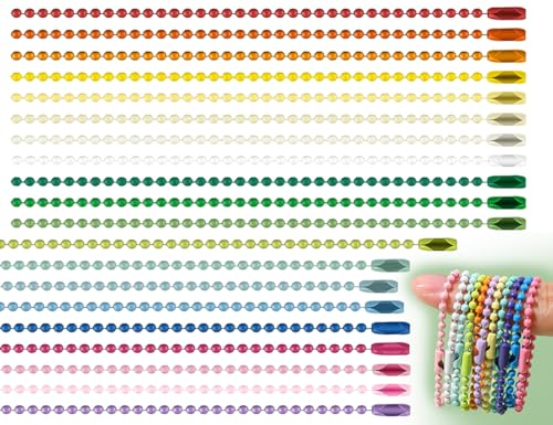 KAPSING Confezione da 50 Catene a Palline Colorate Catenella in Metallo da Appendere, Catena per Portachiavi, Catenella a Palline Colorate con Connettori per Pendenti, Accessori per Gioielli