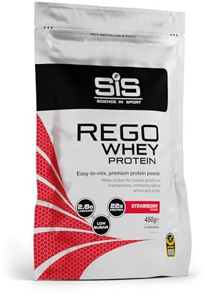 Science in Sport Rego Whey Protein 450g Fresa - Bebida regeneradora en polvo con carbohidratos, proteínas, electrolitos, vitaminas y minerales, Ayuda a entrenar eficazmente, 100% whey