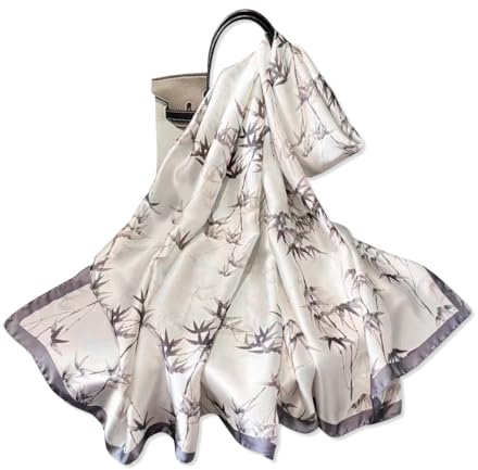 LumiSyne Seidenschal Damen Blume Blätter Gedruckt Elegante Klassische Stil Große Schals Lange Halstücher Leicht Warme Stola Wrap Sonnencreme Kopftuch Schultertuch Ganzjährig