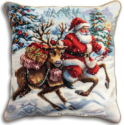 Lfynior Kreuzstich Kissen Set Vorgedruckt Weihnachten Stickkissen mit Muster 45X45cm Stickpackung Stickset Kreuzstich Kissen zum Basteln Stickkissen Stickpackung mit Vorgedruckt Kreuzstichmotiv